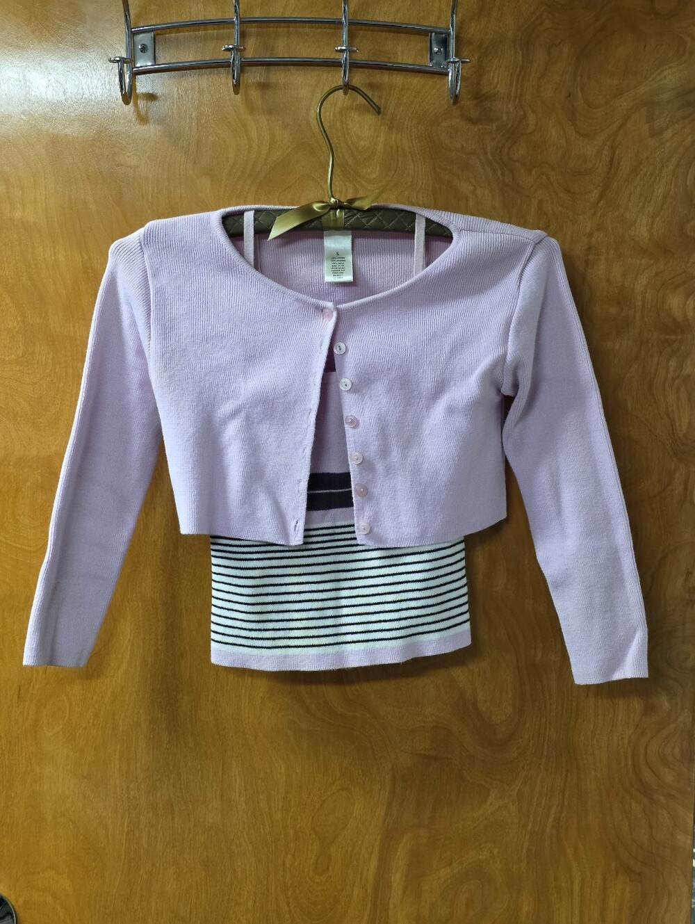 Bebe Pink Striped Cropped Twin Set S